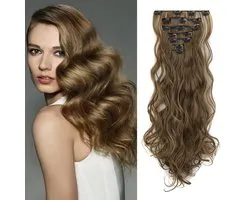 Gairyan Clip in Extensions Haaruitbreiding 7 Stuks Synthetisch Haar Deel Haaruitbreidingen Clips 50cm krullend golvend - ShopVlot