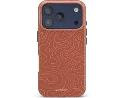 VivaLora Tough Telefoonhoesje iPhone 17 Pro met MagSafe - Wavy Lines Print - 2-in-1 Phone Case - Hard Case & Siliconen Backcover - Extra Bescherming - Shockproof Cover - Rood/Ecru