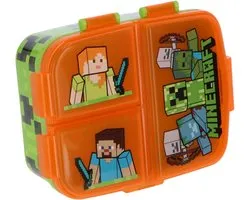 Minecraft Kinderlunchbox – Broodtrommel met 4 vakken voor kinderen vanaf 4 jaar - Vaatwasserbestendig & BPA-vrij - Lichtgroen/Oranje