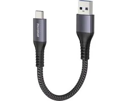 Maxonar USB C naar USB A Kabel 30cm - 10Gbps USB 3.2 Gen 2 Korte Kabel - Snellaadkabel 3.1A QC 3.0 Nylon Gevlochten voor Android Auto, Samsung Galaxy S26 S25 S24, iPhone 18 17 16 Pro Max, Google Pixel 10 9 8, SSD, Powerbank - Grijs