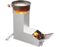 Réchaud Rocket Stove Compact en acier inoxydable - 18,5 x 7,5 x 25 cm - Source de chaleur portable pour camping et cuisine en plein air, avec sac de rangement inclus