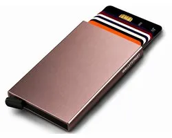 Walletstreet Uitschuifbare Pasjeshouder - Walletstreet Aluminium Creditcardhouder Card Protector Anti-Skim/ RFID Card Protector 7 Pasjes – Bruin/Brown