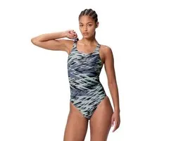 Speedo Hyperboom Print Medalist Maillot de bain Bleu UK 34 Femme