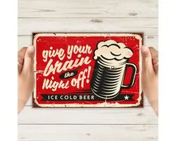 Saying Board - Give Your Brain The Night Off - Bières - Bois - Vintage - Drôle - Humour - Assiette - Tableau Texte - Assiette Murale - Décoration murale Décoration murale - Salon - À Accrocher Au Mur
