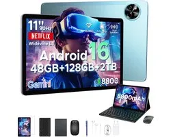 Tablette POCKAM P11 - 48 GB RAM+128 GB ROM/TF 2 TB - Android 16 - Tablette 11 pouces 90 Hz - T7250 - 8800 mAh - 13 MP+5 MP - Gemini AI - Widevine L1 - Face ID - 5G WIFI - Double haut-parleurs - Stylet, clavier, souris - Blauw