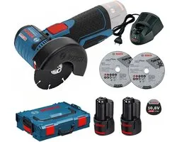 Bosch GWS 12V-76, 2x GBA 12V 3.0 accu-haakse slijpmachine