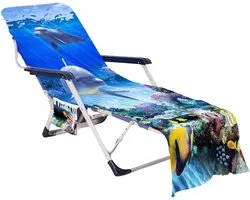 Fansu Lounge chair beach towel, portable microfiber beach chair covers with side pocket, for pool hotel outdoor holiday garden sun lounger armchairs (navy blue, 75x210cm)