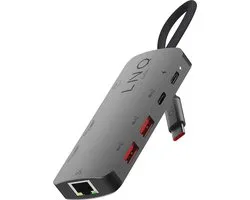 Linq byELEMENTS Pro Multiport Hub 8in1 USB-C (8K Video / Audio 7.1 Surround) USB-C, HDMI, Ethernet, SD- en microSD-kaartlezers - USB 3.1 tot 10Gbps - Grijs