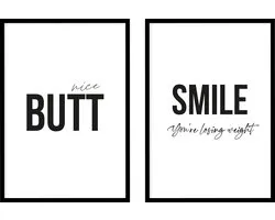 Poster Nice Butt en Smile - WC Posters - Exclusief lijsten - 21x30 cm - A4 - WALLLL