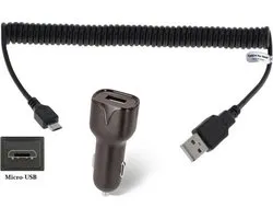 OneOne 2.1A Auto oplader + 0,4m spiraal Micro USB kabel. Autolader adapter past op Samsung Galaxy Note GT-N7000, Note 3, Note 3 Neo, Note 4, Note 5, Note Edge, A6 (niet voor A6s), A6+, Trend, Wave