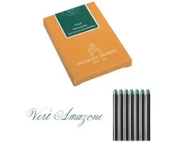 Jacques Herbin Vulpen inkt - Essentielles - Vert Amazone - 7 stuks - Groene inkt Cartridges
