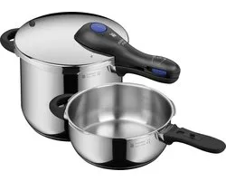 Ensemble d'autocuiseur WMF Perfect Plus - 3,0 L + 6,5 L - Empilable avec protection contre les flammes