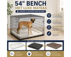 Midwest Mega Hondenbench - Zwart - 94 x 137 x 114 cm + zeer luxe benchmatras