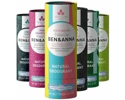 BEN&ANNA - Déodorant Papertube 40gr - Pack de 6 - Pack économique - Citron vert persan, Pamplemousse Pink , Noir urbain, Menthe, coco mania et Green fusion