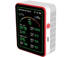 Professionele 15-in-1 luchtkwaliteitsmeter met smartphone-app – sensoren voor het meten van CO₂, PM2,5/PM10, HCHO en TVOC | realtime waarschuwingen en aanpasbare drempelwaarden – wit