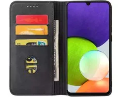 Smartphonica Samsung Galaxy A22 4G kunstleren hoesje met magnetische sluiting en pashouders book case - Zwart geschikt voor Samsung Galaxy A22 4G