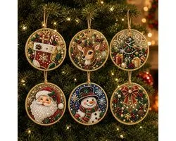 Suspensions de Noël en Diamond Painting Lot de 6 - Suspensions pour Sapin de Noël à faire soi-même avec Corde - Décoration de Noël - Kit de Loisirs Créatifs pour Adultes & Enfants - SOLLBRY®