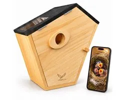 Voqella® Vogelhuisje met Camera - Nestkastje Koolmees - Vogel Camera - Vogelkastje - Vogelvoederhuisje met Camera - Met Zonnepaneel - Bamboe hout - Video & Audio
