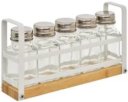 Rek voor 5 kruidenpotjes van glas en bamboe van BALM