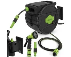 Tuinslanghaspel 20 Meter - Wandslangenbox met Automatisch Oprollen - Haspel Tuinslang - Sproeikop 7 Standen - Aan de Muur