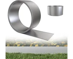 Lawn Edging, Metal, 10 m, Flower Bed Border, Galvanised with Serrated Edges, Metal Cutting Edge, Palisade, Garden Fence, Height 15 cm, Silver