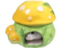 Hamster Hut - Ceramic Small Animal Hiding House for Gerbil Mice Ferret Chinchilla | Cooling Nest Shelter Pet Hideouts with Smooth Glaze Surfaces for Indoor Outdoor Cage Habitat Rest