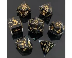 Joya Dice® Set de dés polydés adapté aux jeux de rôle Donjons et Dragons D&D DnD | Set de dés | Set de dés | Set de 7 pièces en résine | Incl. boîte de rangement de luxe | Black Lightning