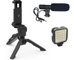 DigiPower Vlog Kit "Like Me" DP-VLG2K | Smartphone houder, Light 36 LED, Stereo Shotgun Microfoon, Tripod met Grip