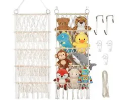 Cuddly Toy Opbergnet van Macrame, Verstelbare Wand- en Deurophang voor Knuffels, Speelgoed Organizer voor Kinderkamer en Woonkamer Decoratie
