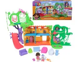 Spinmaster Dora - Explorez et jouez dans la maison de la forêt tropicale, Dora et Bottes pour femmes, Meubles de maison de poupée, Phrases bilingues