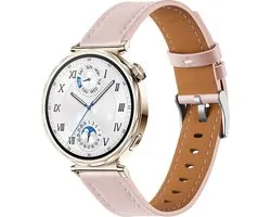 Bracelet en cuir Strap-it « One Push» 18 mm, compatible avec Huawei Watch GT 5 Pro 42 mm, Watch GT 5 41 mm, Watch GT 4 41 mm, Watch 5 42 mm, Fossil Gen 6 42 mm, Gen 5e 42 mm, Withings ScanWatch 2 38 mm, Light, Steel HR 36 mm (rose)