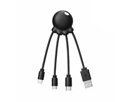 Xoopar - Octopus Recycled 3-in-1 Laadkabel – USB naar USB-C, Lightning en Micro-USB – Compacte Multilaadkabel – 0,1 m – Zwart