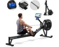 MERACH Luchtweerstand Roeitrainer - Inklapbare Air Rower met 10 Niveaus - Verstelbaar LCD-display met achtergrondverlichting - Bluetooth & App (Kinomap) - Max 158 kg Belastbaar - Verlengde Rail
