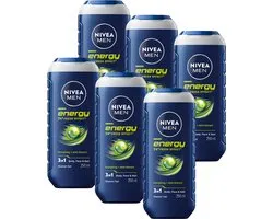 Nivea Men Gel Douche Energy 24H Fresh Effect 3en1 - Énergisant + Extrait de Menthe - Corps, Face & Cheveux - 6 x 250 ml