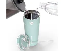 2-in-1 Hot and Cold Vacuum Insulated 30 oz Drinking Cup Stainless Steel Double Chamber, Leak-proof, BPA-Free, Cup Holder, Travel Coffee Mug, Split Cup, 2 Drinks, 2 Sides, Water Bottle (Royal Mint)