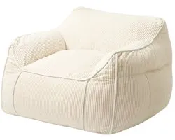 Bananair - Zitzak fauteuil - XXL poef - Ribfluweel - 100x110 cm - Gebroken wit