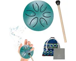 Mini Steel Tongue Drum - Tambour de pluie - Tambour à langue en acier de 3 pouces - Handpan - Étanche - Comprend des baguettes, des finger drums, un sac de transport et un livret de musique - Pour le camping, la méditation ou le yoga - vert