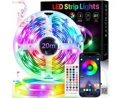 Rayofi LED strip 20 meter- 2×10m - Smart App en IR Afstandsbediening –16 Miljoen Kleur lights – One Key Muziek Sync – Zelfklevend