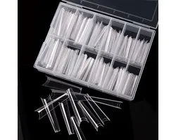 Nifkos - Gel Flex 240x Capsules d'ongles en boîte - Long Transparent Coffin Half Cover C Curve - Ensemble de faux ongles - Nail Tips - French Nail Art Ongles en acrylique et ongles en gel - Premium Quality Line
