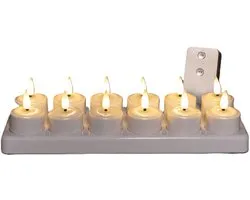 Bougies chauffe-plat LED rechargeables Anna's Collection - 12x - blanc - H5 cm - avec station de charge - bougies