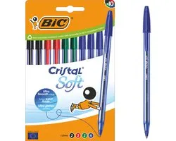 Stylo Bille BIC Cristal Soft à Encre Softline - Couleurs Assorti - Boîte de 10 - Pointe Medium 1,2 mm