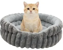 Cat Bed - Dog Bed - Plush Pet Bed - Cuddly Cat Cushion - Cat Cave Bed - Washable - Stylish Pet Bed - Lichtgrijs - S-40cm