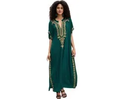 Bovista Islamitische Kleding - Djellaba Dames - Moslim Kleding - Arabisch Dames Kaftan - Alhamdulillah - Donkergroen