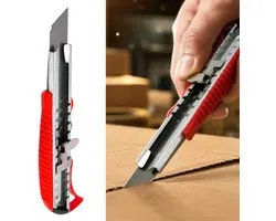 Cutter professionnel en métal 18 mm – Poignée et guide-lame entièrement métalliques – Couteau Stanley ergonomique – 162 mm – Cutter universel robuste