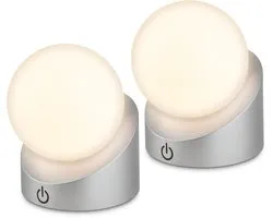 BRILONER Sora - Set de 2 Lampes de table rechargeables - lumière blanc chaud - dimmable - pour intérieur et extérieur - 10 x 8 x 9 cm - gris