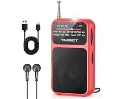TRANSNECT® - Draagbare Noodradio - Rood - AM/FM - Oplaadbaar & Op Batterijen - Koptelefoonaansluiting - Draagbare Radio - Wereldradio - Noodpakket Must Have - Zakradio - Voor Rampen - Kleine - Transistor Radio - Telescopische Antenne