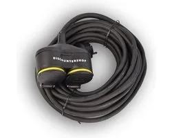 verlengkabel met 2 Schuko stopcontacten, 10 m, dubbele verlenging, 2 geaarde contactbus, rubberen kabel voor buiten, IP44, H05RR-F3G 1,5 mm2 - Verleng-snoer. Neopreen. Rubber voor buiten. 10 meter , met twee stekker aansluitingen.