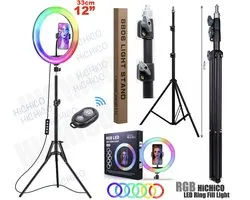 Tripod Camera Statief 2M met LED Ring Lamp 33cm - LED Ring Light 12inch Inclusief Bluetooth shutter – HiCHiCO®