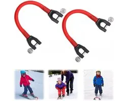 2 Skateboard Connectoren - Slee Accessoire - Ski binding - Ski Trainer - Geschikt voor Kinderen en Skibeginners (22*4cm - Rood)