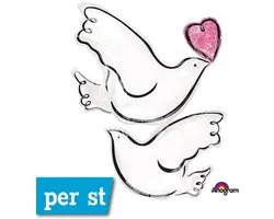 Folieballonnen van 81 cm in de vorm van duiven, perfect om uw speciale dag in stijl te vieren. Wedding Doves, retail